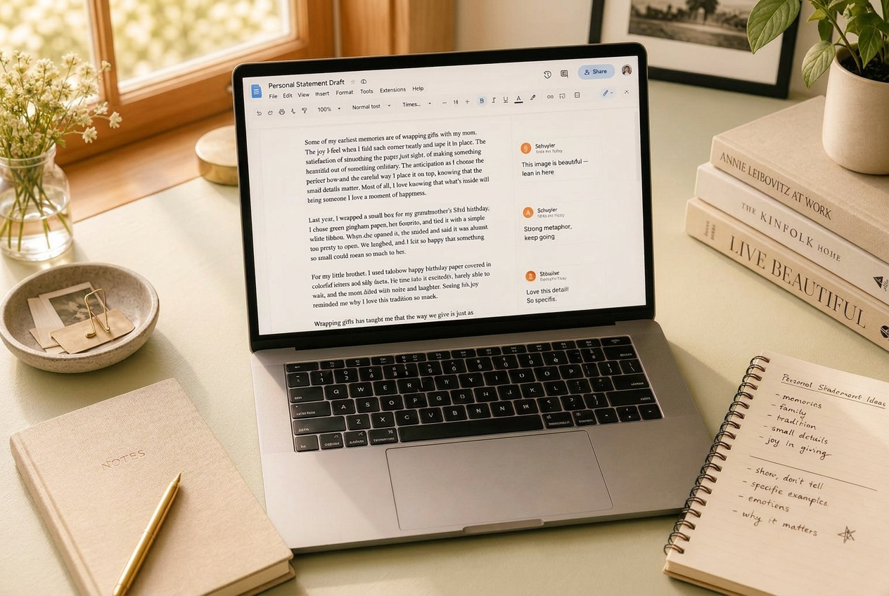 A college essay draft marked up with written feedback
