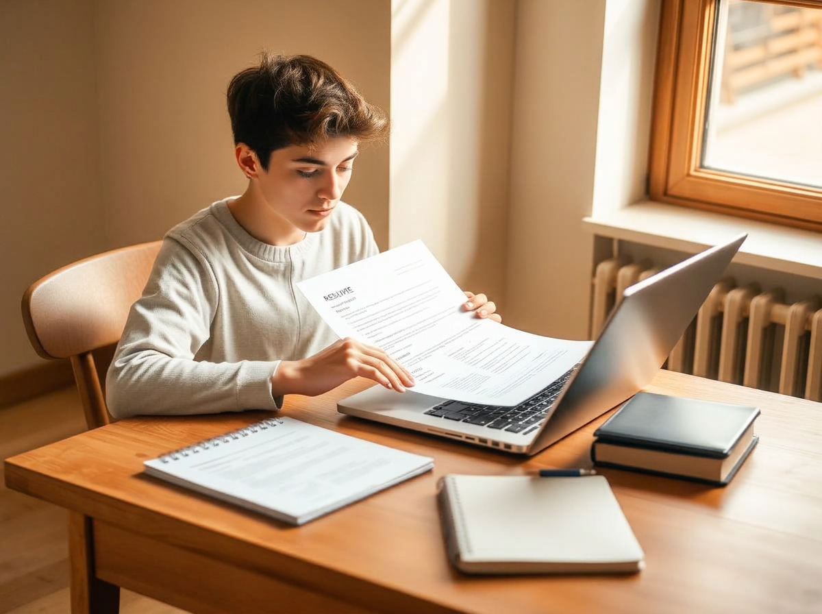 A student building an activities resume at a desk